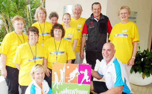 Michael Milton, local teachers Kellie Reinhold and Dave Findlay, with the Coffs Harbour Sports unit volunteers at the PDHPE conference. Michael Milton, local teachers Kellie Reinhold and Dave Findlay, with the Coffs Harbour Sports unit volunteers at the PDHPE conference.
